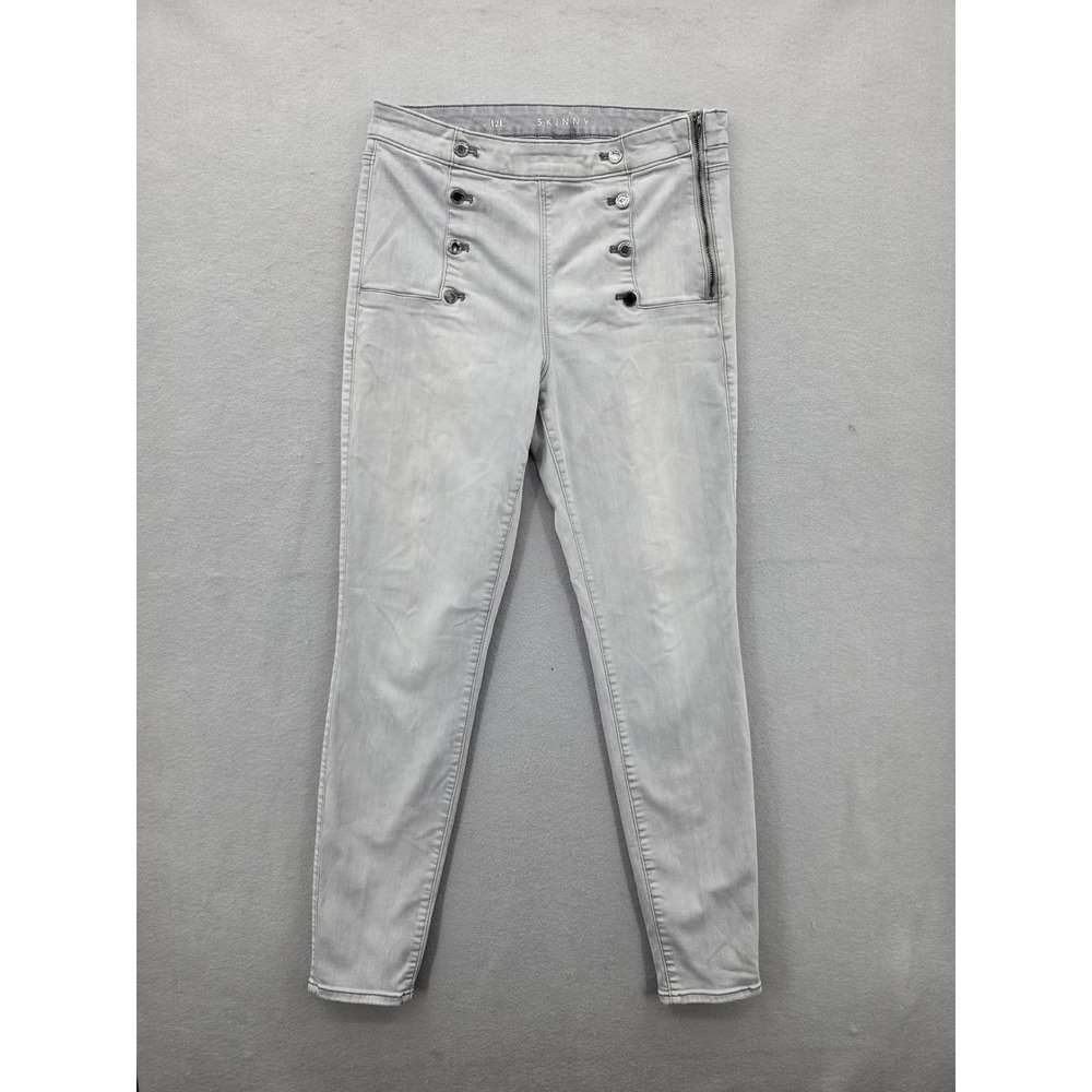White House Black Market Gray Sailor Skinny Jeans High Rise Side Zip Size 12L